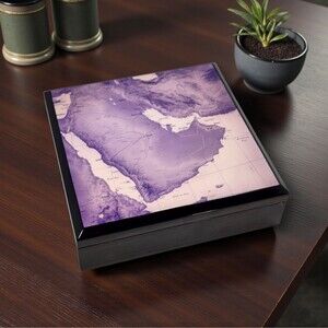 Bateel Arabian Peninsula Lacquer Box Map Art Wood Gift Keepsake UAE Leather